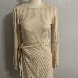 Tan/Gold/Cream Long Sleeve Dress